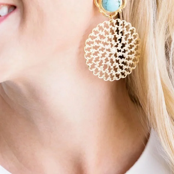 Susan Shaw Elegant Gold and Turquoise Filigree Earrings - Picture 8 of 10